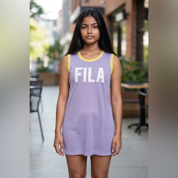 Fila Mesh Lavender Yellow Jersey Mini Dress Sleeveless M Women Y2K Sporty. - Picture 1 of 5